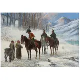 Jan Chełmiński, Officers on a Snowy Road with Two Monks, oil on canvas