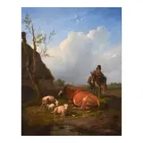 Eugène Verboeckhoven, Peasant with a Cow, Sheep, and Donkey, oil on panel