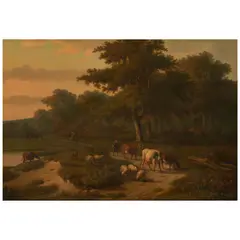 Eugène Verboeckhoven, Herding by the Forest's Edge, oil on canvas