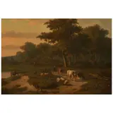 Eugène Verboeckhoven, Herding by the Forest's Edge, oil on canvas