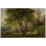 César de Cock, Cows and a Figure Beneath the Trees, oil on canvas