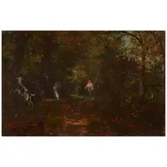 Filippo Palizzi, A Wooded Landscape with a Figure and Goats, oil on board