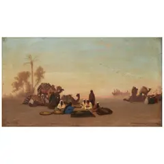 Théodore Frère, Caravans at Rest in the Desert, oil on panel