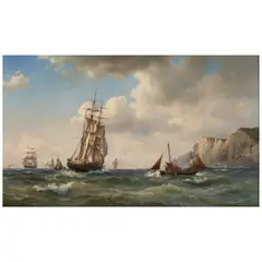 Vilhelm Melbye, Ships Coming to Harbor, oil on canvas