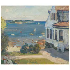Arnold Lakhovsky, A White House by the Harbor, oil on canvas