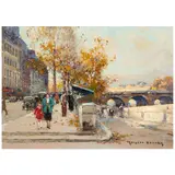 Édouard Cortès, Bouquinistes au Bord de la Seine en Automne, oil on canvas