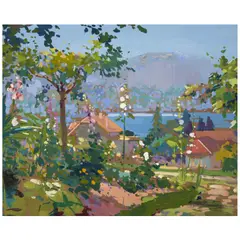 Les Rives du Lac d'Annecy by Édouard Cortès, gouache on Bristol board, sold Nov 2025