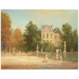 Georges Dufrénoy, Figures in a Park by a Chateau, oil on canvas