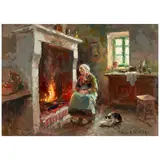 Édouard Cortès, Intérieur au chat, oil on canvas