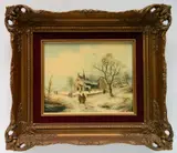Johannes Josephus Hovener, - Village Winter Scene-, oil on panel