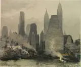 Luigi Kasmir, - ''Fog and Mist, East River, NYC''-, etching in colors, 1936