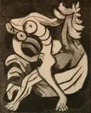 Jacques Lipchitz, - ''Nude and Cock''-, etching and aquatint, 1945