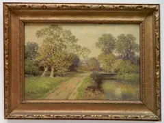 Milton H. Lowell, - Summer Landscape with Country Road''-, oil on canvas