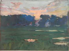 Samuel Mc Crea, - ''The Meadow- Evening''-, gouache on cardboard