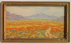 Charles W Nicholson, - ''Poppies, Lupines and Buttercups- Antelope Valley''-, oil on canvasboard