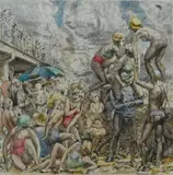Reginald Marsh, - ''Coney Island Beach''-, pen and ink and watercolor on paper