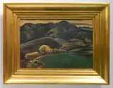 Milford Zornes, - ''Farm Field and Nipomo Hills, CA''-