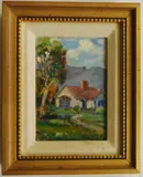 Roy M. Ropp, - Cottage in Landscape-, oil on canvasboard