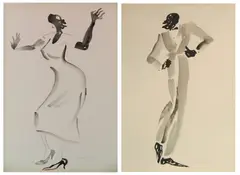 Virginia Beresford, - Savoy Dancers- 2, ink wash on paper, 1938, both