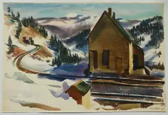 Barse Miller, - ''Railroad- Sierra Nevada''-, watercolor on paper