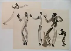 Virginia Beresford, - Savoy Dancers- Males- 4, ink wash on paper, 1938, all
