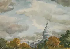Grant T. Reynard, - ''The Capital Above Trees''-, watercolor on paper