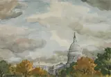 Grant T. Reynard, - ''The Capital Above Trees''-, watercolor on paper