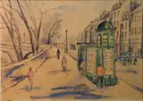 Henry Arthur Miller, - Parisian Street Scene-, watercolor and pen and ink on paper