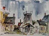 Gerald Gleeson, - ''Mendocino Bike Rack''-, watercolor on paper