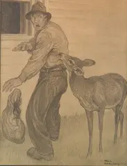 Paul Branson, - ''She Went Silently Up to Him and brought her Head Against his Side with a Friendly Whack''-, graphite on illustration board