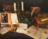 Ernest de Nagy, - Still-Life of Candles and George Washington Book''-, oil on canvas, 1950