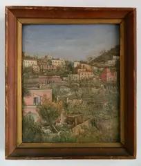Marie D'Avila, - Hillside Town-, oil on panel, initialed 'M d'A' lower right, very good condition