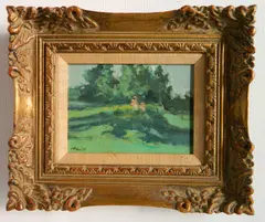Frederick Mc Duff, - Figures in Landscape-, oil on canvasboard