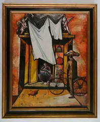 Savo Radulovic, - Mother and Child in Doorway-, oil on canvas