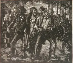 Albert Abramovitz, - ''Slumming, NY''- wood, engraving, 1933