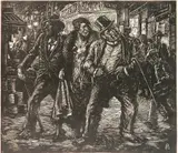 Albert Abramovitz, - ''Slumming, NY''- wood, engraving, 1933