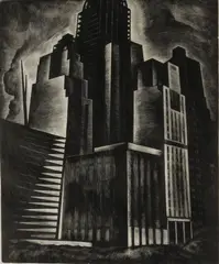 Howard Cook, - ''Central Park South'' (Duffy 150)- wood, engraving, 1929