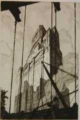 Gerald Geerlings, - ''Olympus (New York 1929)'' (Czestochowski 7)-, drypoint on light green laid paper, 1929