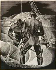 Leon Gilmour, - ''Cement Finishers''- wood, engraving, 1939