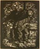 Eli Jacobi, - ''Nocturne''- linoleum cut, 1936, signed, titled and annotated '75 proofs' in, pencil, tape and adhesive residue upper and lower margins otherwise very good condition