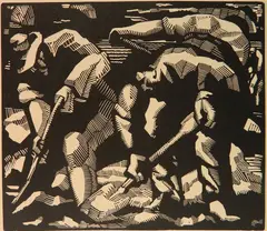 John J. A. Murphy, - ''Men digging''-, woodcut, 1923