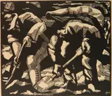 John J. A. Murphy, - ''Men digging''-, woodcut, 1923