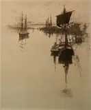 Joseph Pennell, - ''Below Chestnut St Bridge'' (Wuerth 88)-, etching on Japan paper, 1884
