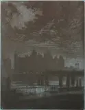 Joseph Pennell, - ''Whitehall Court'' (Wuerth 275)-, etching on blue paper, 1903