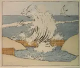 Bror Julius Olsson Nordfeldt, - ''The Wave, Moonrise'' (Donovan 19)-, woodcut in colors, 1906