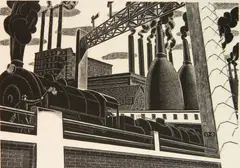 Salvatore Pinto, - ''Locomotive''- wood, engraving, ca. 1938, estate