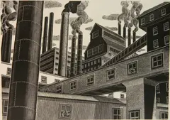 Salvatore Pinto, - ''Mills''- wood, engraving, ca. 1938, estate