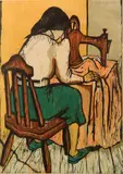 Rosa Rush, - ''Seamstress''-, woodcut in colors