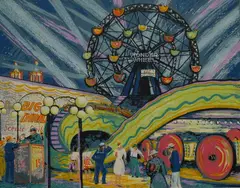Harry Shokler, - ''Coney Island (Wonder Wheel)''-, serigraph in colors, 1942