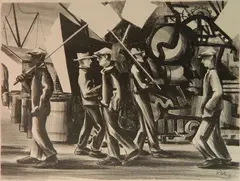 Herman Volz, - ''Picket Line''-, lithograph, 1938
